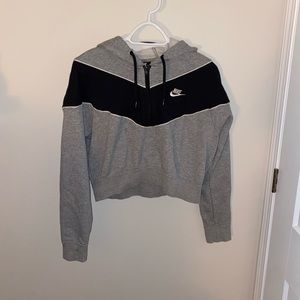 Nike Black and Grey Cropped Hoodie